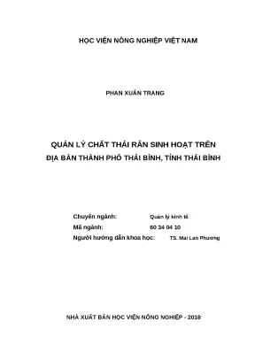 Luận văn thạc sĩ quản lý chất thải rắn sinh hoạt trên địa bàn thành phố thái bình tỉnh thái bình
