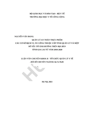 Luận văn quản lý an toàn thực phẩm các cơ sở dịch vụ ăn uống thuộc cấp tỉnh quản lý và một số yếu tố ảnh hưởng trên địa bàn tỉnh gia lai từ năm 2018 2020