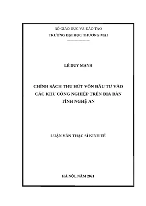 Luận văn thạc sĩ chính sách thu hút vốn đầu tư vào các khu công nghiệp trên địa bàn tỉnh nghệ an