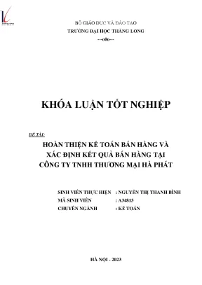 Hoàn thiện kế toán bán hàng và xác định kết quả bán hàng tại công ty tnhh thương mại hà phát