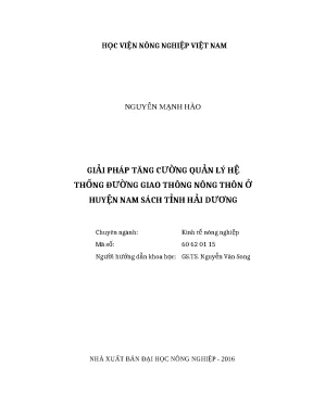 Luận văn thạc sĩ giải pháp tăng cường quản lý hệ thống đường giao thông nông thôn ở huyện nam sách tỉnh hải dương