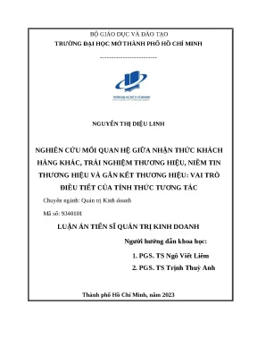 Luận án tiến sĩ nghiên cứu mối quan hệ giữa nhận thức khách hàng khác trải nghiệm thương hiệu niềm tin thương hiệu và gắn kết thương hiệu vai trò điều tiết của tỉnh thức tương tác