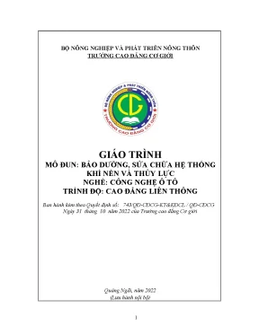 Giáo trình bảo dưỡng sửa chữa hệ thống khí nén và thuỷ lực nghề công nghệ ô tô cđlt