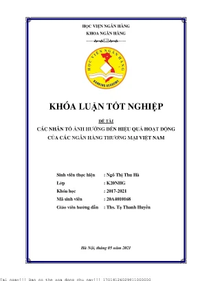 Các nhân tố tác động đến hiệu quả hoạt động của các ngân hàng thương mại việt nam 2011 2020