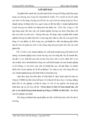 Hoàn thiện tổ chức kế toán doanh thu chi phí và xác định kết quả kinh doanh tại công ty tnhh an hải liên