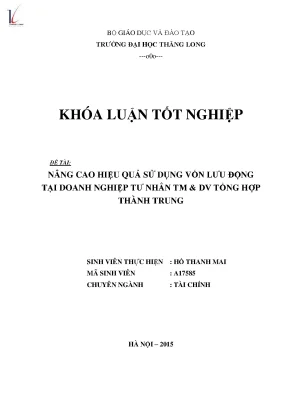 Nâng cao hiệu quả sử dụng vốn lưu động tại doanh nghiệp tư nhân tm dv tổng hợp thành trung