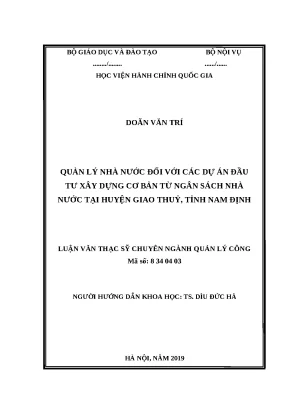 Luận văn thạc sĩ qlnn đối với các dự án đầu tư xây dựng cơ bản từ ngân sách nhà nước tại huyện giao thủy tỉnh nam định