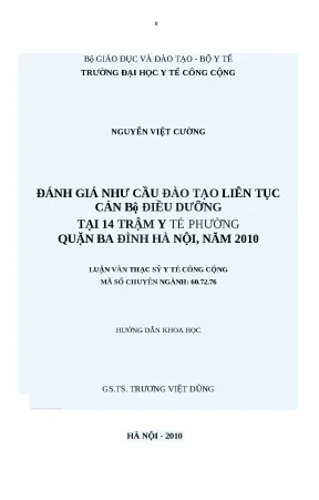 Luận văn đánh giá nhu cầu đào tạo liên tục cán bộ điều dưỡng tại 14 trạm y tế phường quận ba đình hà nội năm 2010
