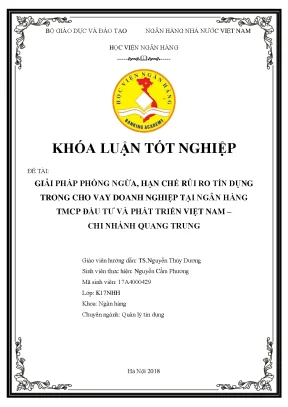 Giải pháp phòng ngừa hạn chế rủi ro tín dụng trong cho vay doanh nghiệp tại ngân hàng tmcp đầu tư và phát triển việt nam chi nhánh quang trung khoá luận tốt nghiệp