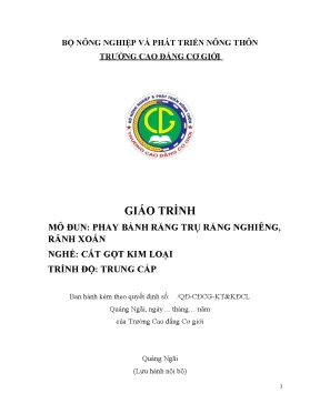 Giáo trình phay bánh răng trụ răng nghiêng rãnh xoắn nghề cắt gọt kim loại trung cấp