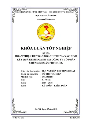 Hoàn thiện kế toán doanh thu và xác định kết quả kinh doanh tại công ty cổ phần chứng khoán phú hưng khoá luận tốt nghiệp
