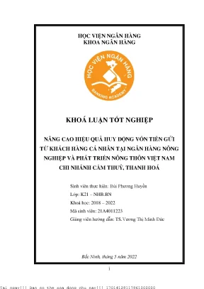 Nâng cao hiệu quả huy động vốn tiền gửi từ khách hàng cá nhân tại ngân hàng nông nghiệp và phát triển nông thôn việt nam chi nhánh cẩm thủy thanh hóa