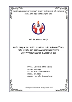 Khóa luận tốt nghiệp biên soạn tài liệu hướng dẫn bảo dưỡng sửa chữa hệ thống điều khiển và chuyển động xe tải hino 500