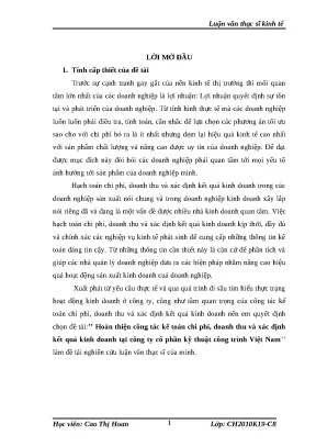 Luận văn thạc sĩ kinh tế hoàn thiện công tác kế toán chi phí doanh thu và xác định kết quả kinh doanh tại công ty cổ phần kỹ thuật công trình việt nam