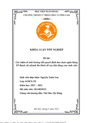 Các nhân tố ảnh hưởng đến quyết định lựa chọn ngân hàng tp bank chi nhánh ba đình để vay tiêu dùng của sinh viên