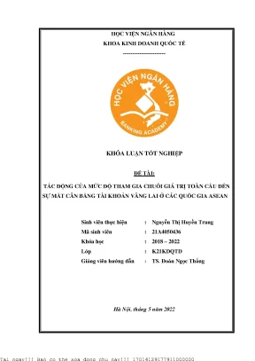 Tác động của mức độ tham gia chuỗi giá trị toàn cầu đến sự mất cân bằng tài khoản vãng lai ở các quốc gia asean