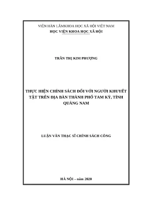 Luận văn thạc sĩ thực hiện chính sách đối với người khuyết tật trên địa bàn thành phố tam kỳ tỉnh quảng nam