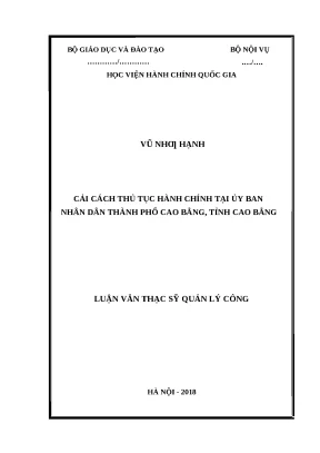 Luận văn thạc sĩ cải cách thủ tục hành chính tại ủy ban nhân dân thành phố cao bằng tỉnh cao bằng