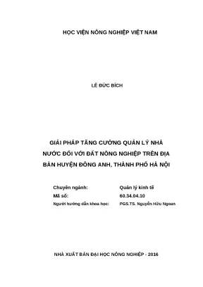 Luận văn thạc sĩ giải pháp tăng cường quản lý nhà nước đối với đất nông nghiệp trên địa bàn huyện đông anh thành phố hà nội