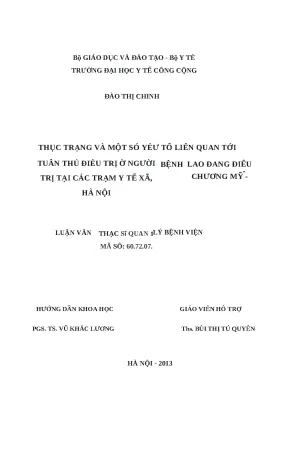 Luận văn thực trạng và một số yếu tố liên quan tới tuân thủ điều trị ở người bệnh lao đang điều trị tại các trạm y tế xã huyện chương mỹ hà nội năm 2013