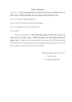 Nghiên cứu khoa học một số biện pháp nâng cao doanh thu tiêu thụ sản phẩm gỗ ván sợi mdf công ty tnhh một thành viên lâm nghiệp hoành bồ quảng ninh