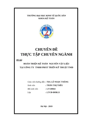 Luận văn tốt nghiệp hoàn thiện kế toán nguyên vật liệu tại công ty tnhh phát triển kỹ thuật tmd