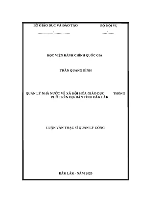 Luận văn thạc sĩ quản lý nhà nước về xã hội hóa giáo dục phổ thông trên địa bàn tỉnh đắk lắk