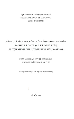 Luận văn đánh giá tính bền vững của cộng đồng an toàn tại hai xã dạ trạch và đồng tiến huyện khoái châu tỉnh hưng yên năm 2009