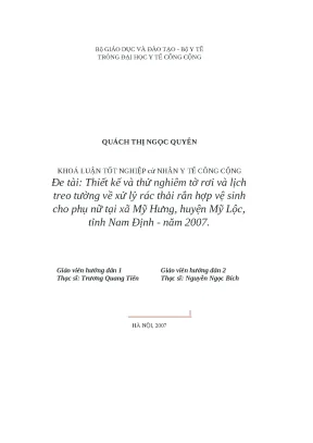 Luận văn thiết kế và thử nghiệm tờ rơi và lịch treo tường về xử lý rác thải rắn hợp vệ sinh cho phụ nữ tại xã mỹ hưng huyện mỹ lộc tỉnh nam định năm 2007