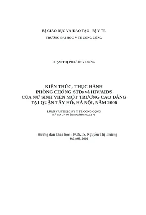 Luận văn kiến thức thực hành phòng chống stds và hiv aids của nữ sinh trường cao đẳng tại quận tây hồ hà nội năm 2006
