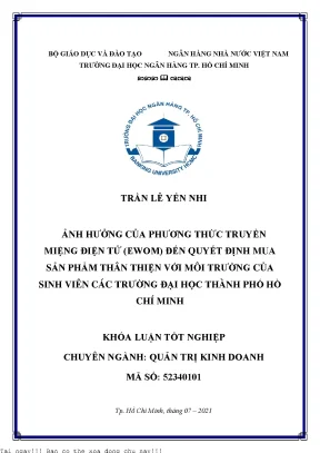 Ảnh hưởng của phương thức truyền miệng điện tử ewom đến quyết định mua sản phẩm thân thiện với môi trường eco friendly của sinh viên trường đại học thành phố hồ chí minh 2021