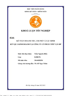 Kế toán doanh thu chi phí và xác định kết quả kinh doanh tại công ty cổ phần tiếp vận hp