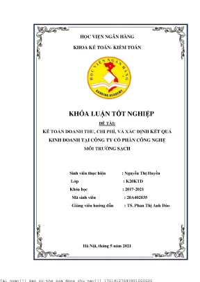 Kế toán doanh thu chi phí và xác định kết quả kinh doanh của công ty cổ phần công nghệ môi trường sạch
