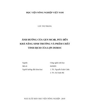 Luận văn thạc sĩ ảnh hưởng của gen mc4r pit1 đến khả năng sinh trưởng và phẩm chất tinh dịch của lợn duroc