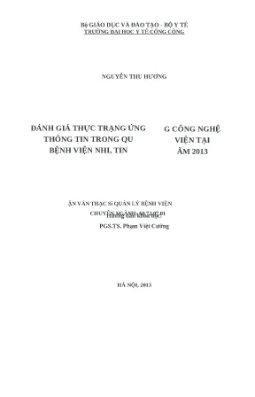 Luận văn đánh giá thực trạng ứng dụng công nghệ thông tin trong quản lý bệnh viện tại bệnh viện nhi tỉnh thanh hóa năm 2013