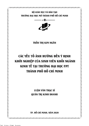 Các yếu tố ảnh hưởng đến ý định khởi nghiệp của sinh viên khối ngành kinh tế tại trường đại học fpt thành phố hồ chí minh