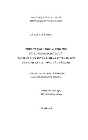 Luận văn thực trạng năng lực ứng phó với cúm đại dịch ở người tại bệnh viện tuyến tỉnh và tuyến huyện cảu tỉnh bà rịa vũng tàu năm 2013