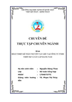 Hoàn thiện kế toán nguyên vật liệu tại công ty tnhh thiết bị và xây lắp giang nam