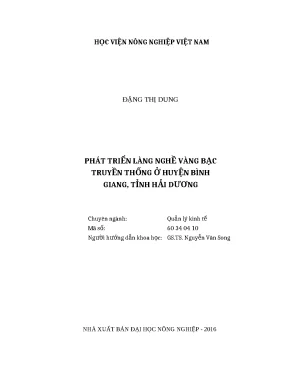 Luận văn thạc sĩ phát triển làng nghề vàng bạc truyền thống ở huyện bình giang tỉnh hải dương