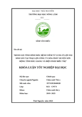 Luận văn đánh giá tình hình mắc bệnh viêm tử cung ở lợn nái sinh sản tại trại lợn công ty hòa phát huyện sơn động tỉnh bắc giang và biện pháp điều trị