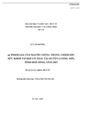 Luận văn sự tham gia của người chồng trong chăm sóc sức khoẻ vợ khi có thai tại huyện lương sơn tỉnh hoà bình năm 2007