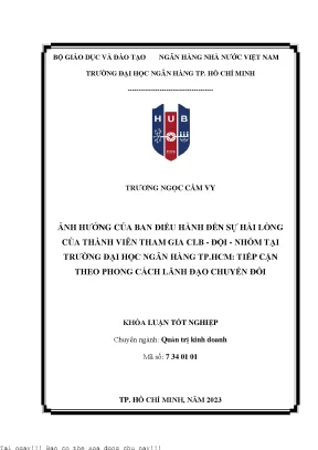 Ảnh hưởng của ban điều hành đến sự hài lòng của thành viên tham gia clb đội nhóm tại hub tiếp cận theo phong cách lãnh đạo chuyển đổi 2023