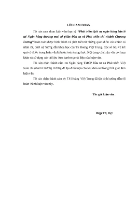 Luận văn thạc sĩ phát triển dịch vụ ngân hàng bán lẻ tại ngân hàng thương mại cổ phần đầu tư và phát triển chi nhánh chương dương