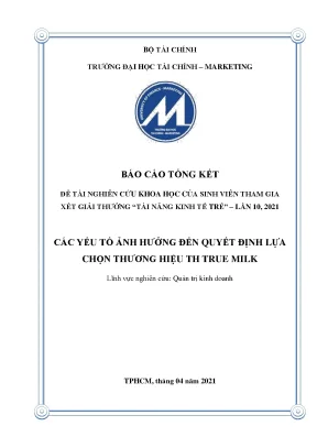 Các yếu tố ảnh hưởng đến quyết định lựa chọn thương hiệu th true milk