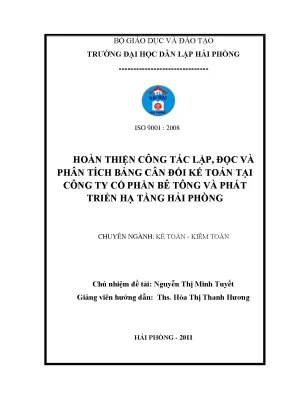 Hoàn thiện công tác lập đọc và phân tích bảng cân đối kế toán tại công ty cổ phần bê tông và phát triển hạ tầng hải phòng
