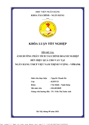 Ảnh hưởng của phân tích tài chính doanh nghiệp đến hiệu quả cho vay tại ngân hàng tmcp việt nam thịnh vượng vpbank