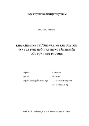 Luận văn thạc sĩ khả năng sinh trưởng và sinh sản của lợn yvn1 và yvn2 nuôi tại trung tâm nghiên cứu lợn thụy phương