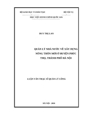 Luận văn thạc sĩ quản lý nhà nước về xây dựng nông thôn mới ở huyện phúc thọ thành phố hà nội