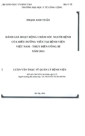 Luận văn đánh giá hoạt động chăm sóc người bệnh của điều dưỡng tại bệnh viện việt nam thụy điển uông bí năm 2011