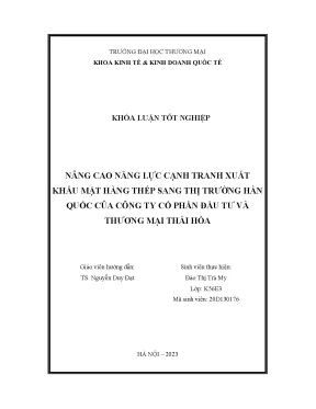 Giải pháp nâng cao năng lực cạnh tranh xuất khẩu mặt hàng thép sang thị trường hàn quốc của công ty cổ phần đầu tư và thương mại thái hoà